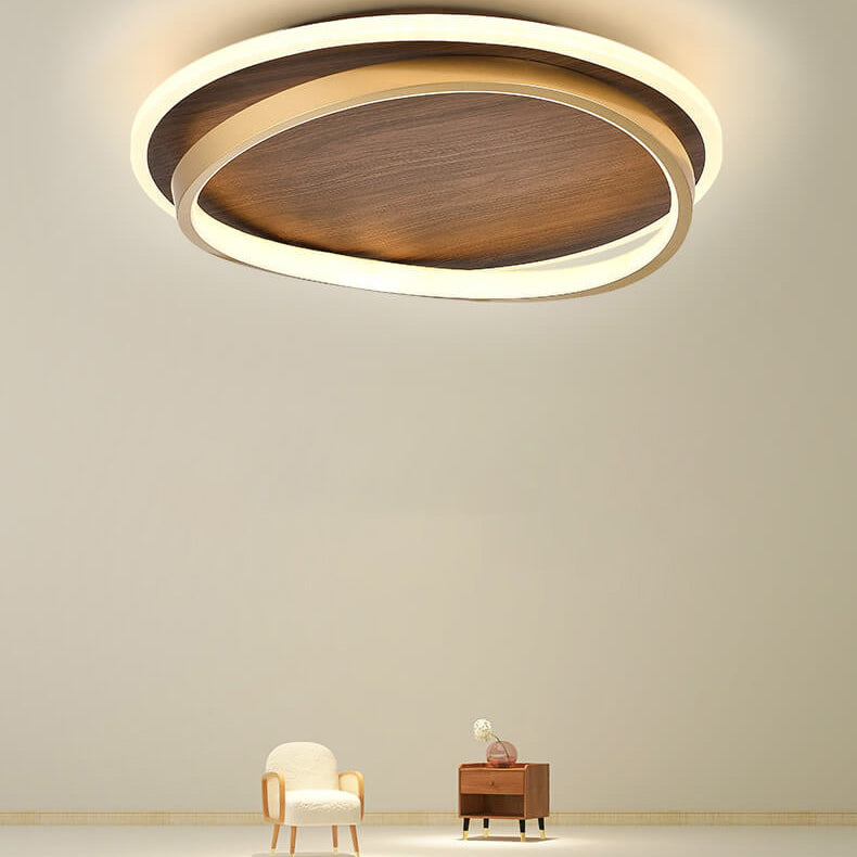 LED-Deckenleuchte mit Walnuss- und Goldrunddesign | Temsk