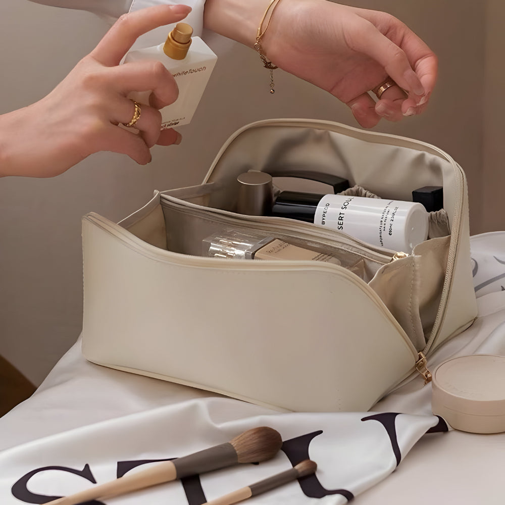 Travel Makeup Bag With PU Shell And Cosmetic Case Large Capacity | Temsk