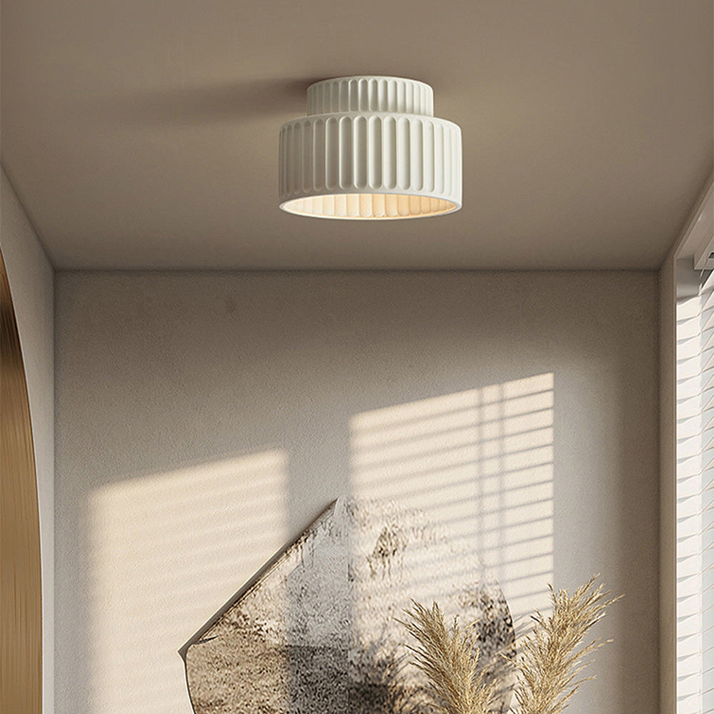 Ribbed Resin Ceiling Light E27 White Compact Retro Design Lamp For Living Room | Temsk