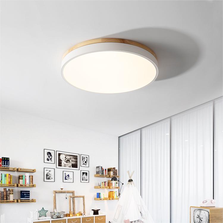 Round Wooden LED Ceiling Light With Acrylic, Dimmable Warm Glow, Scandinavian Style | Temsk