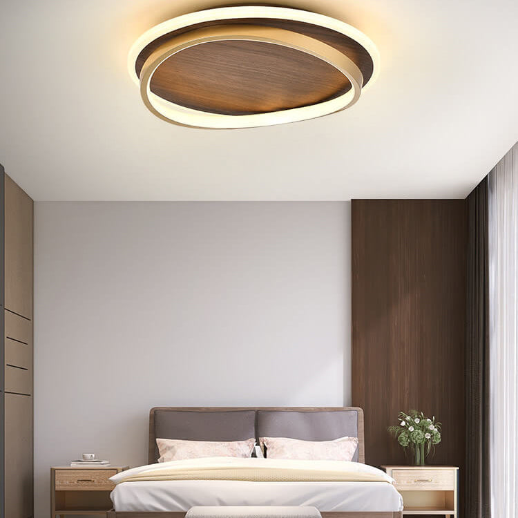 LED-Deckenleuchte mit Walnuss- und Goldrunddesign | Temsk