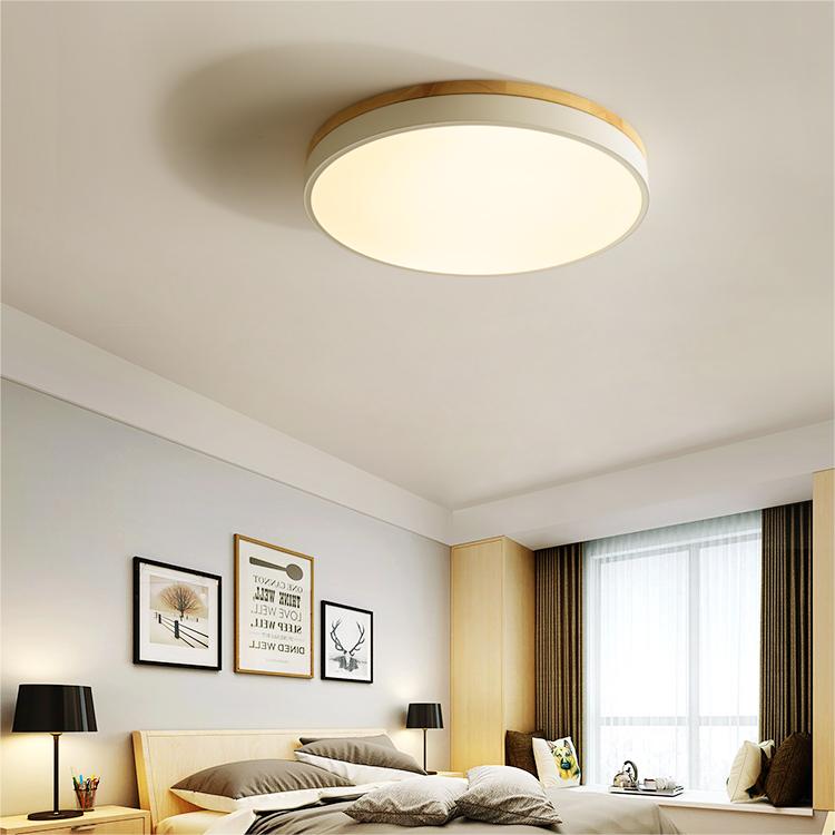 Round Wooden LED Ceiling Light With Acrylic, Dimmable Warm Glow, Scandinavian Style | Temsk