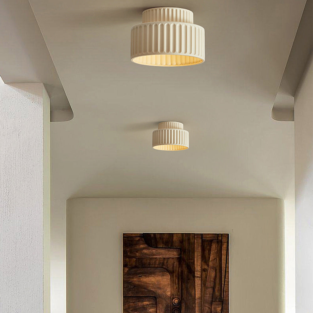 Ribbed Resin Ceiling Light E27 White Compact Retro Design Lamp For Living Room | Temsk