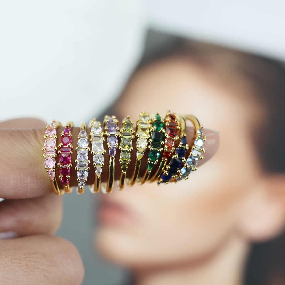 Mothers Day Stackable Gold Rings With Rhinestones In Boho Style | Temsk