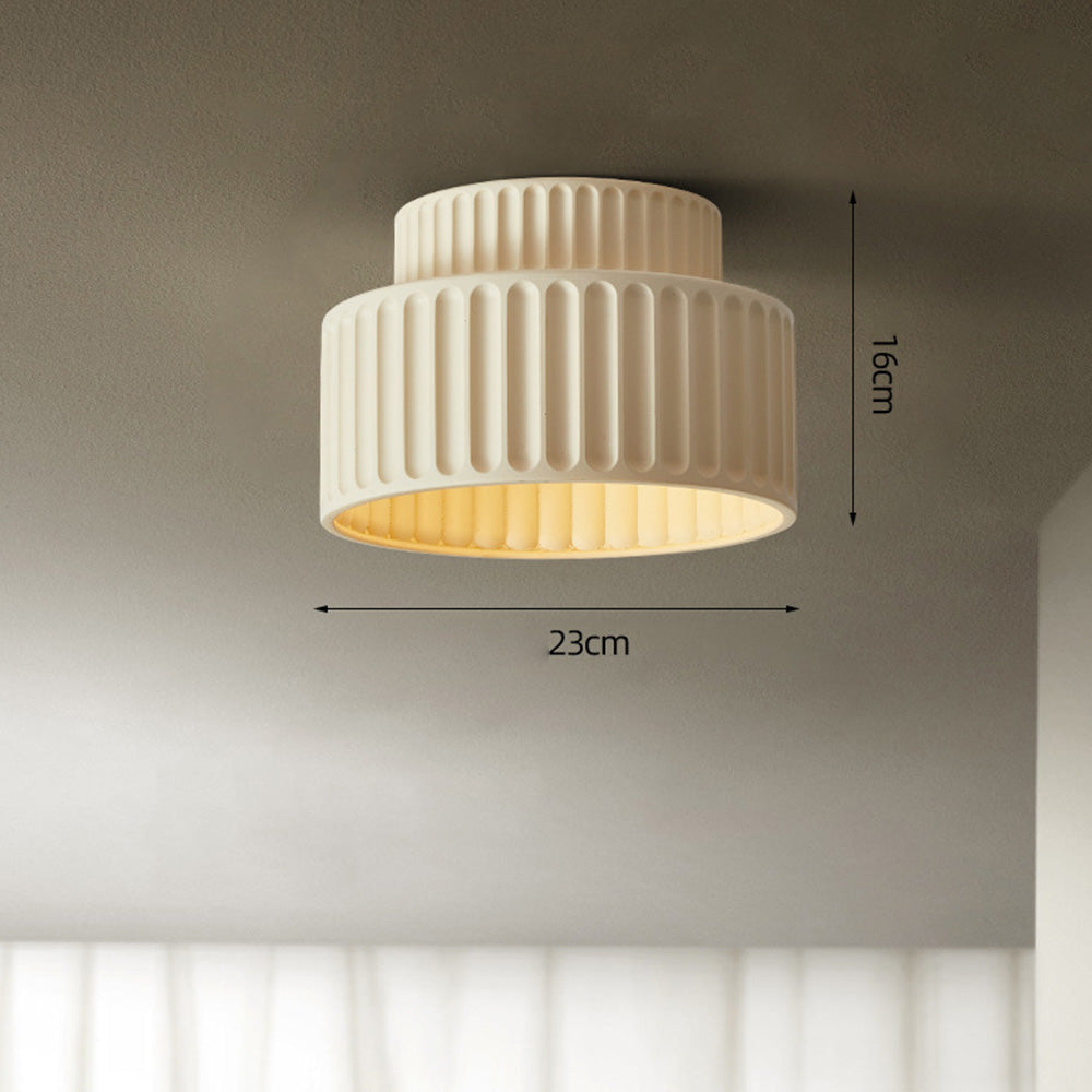 Ribbed Resin Ceiling Light E27 White Compact Retro Design Lamp For Living Room | Temsk