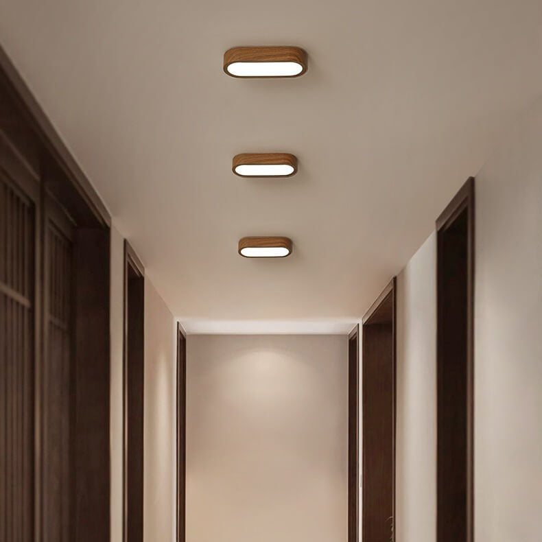 Natural Wood Grain Flush Mount LED Ceiling Light With Built-In 8W | Temsk