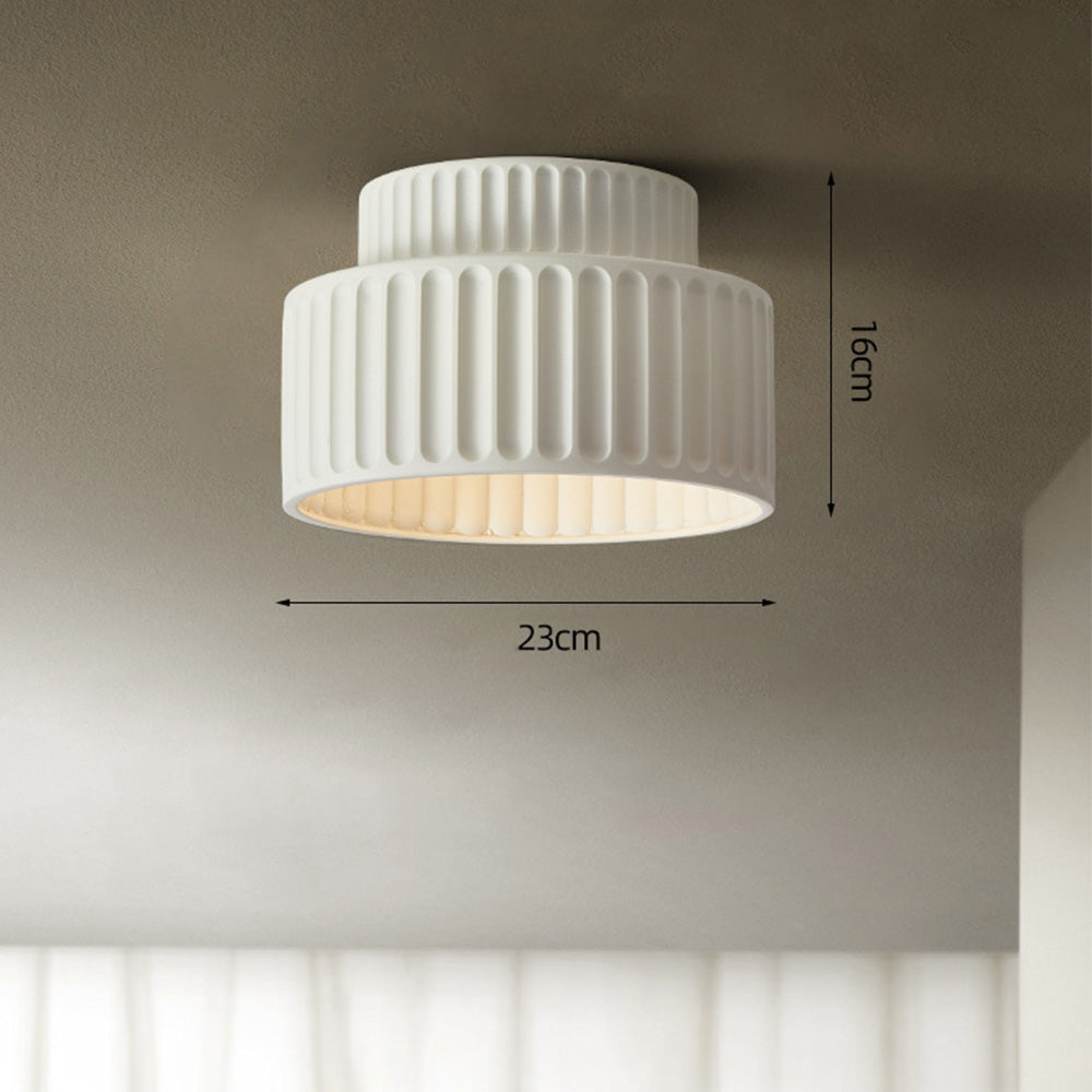Ribbed Resin Ceiling Light E27 White Compact Retro Design Lamp For Living Room | Temsk