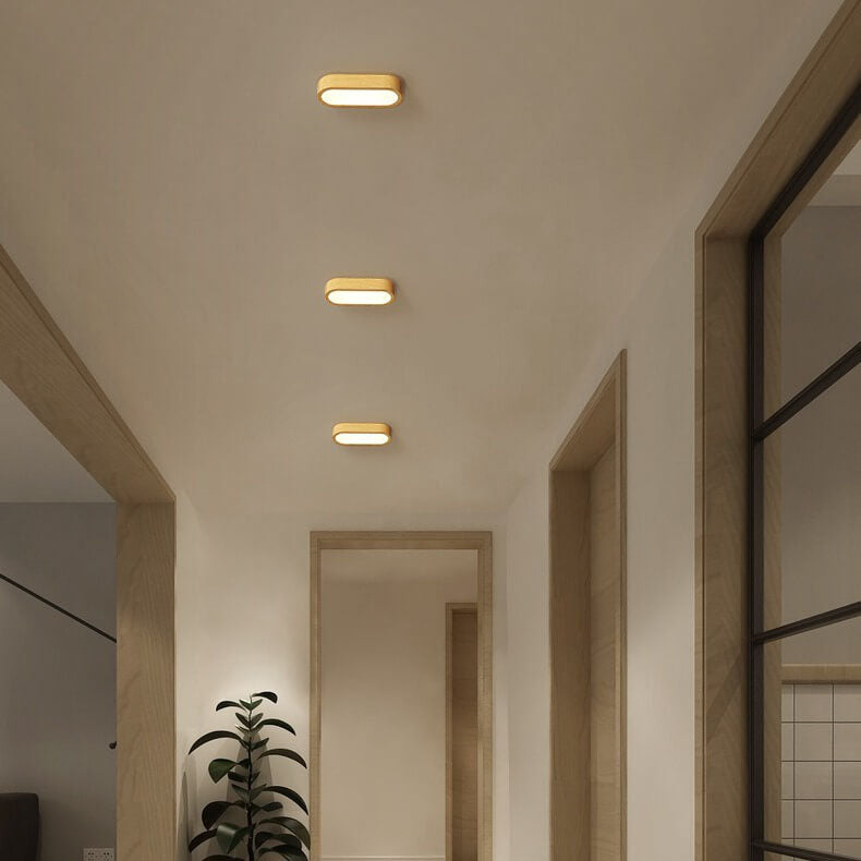 Natural Wood Grain Flush Mount LED Ceiling Light With Built-In 8W | Temsk