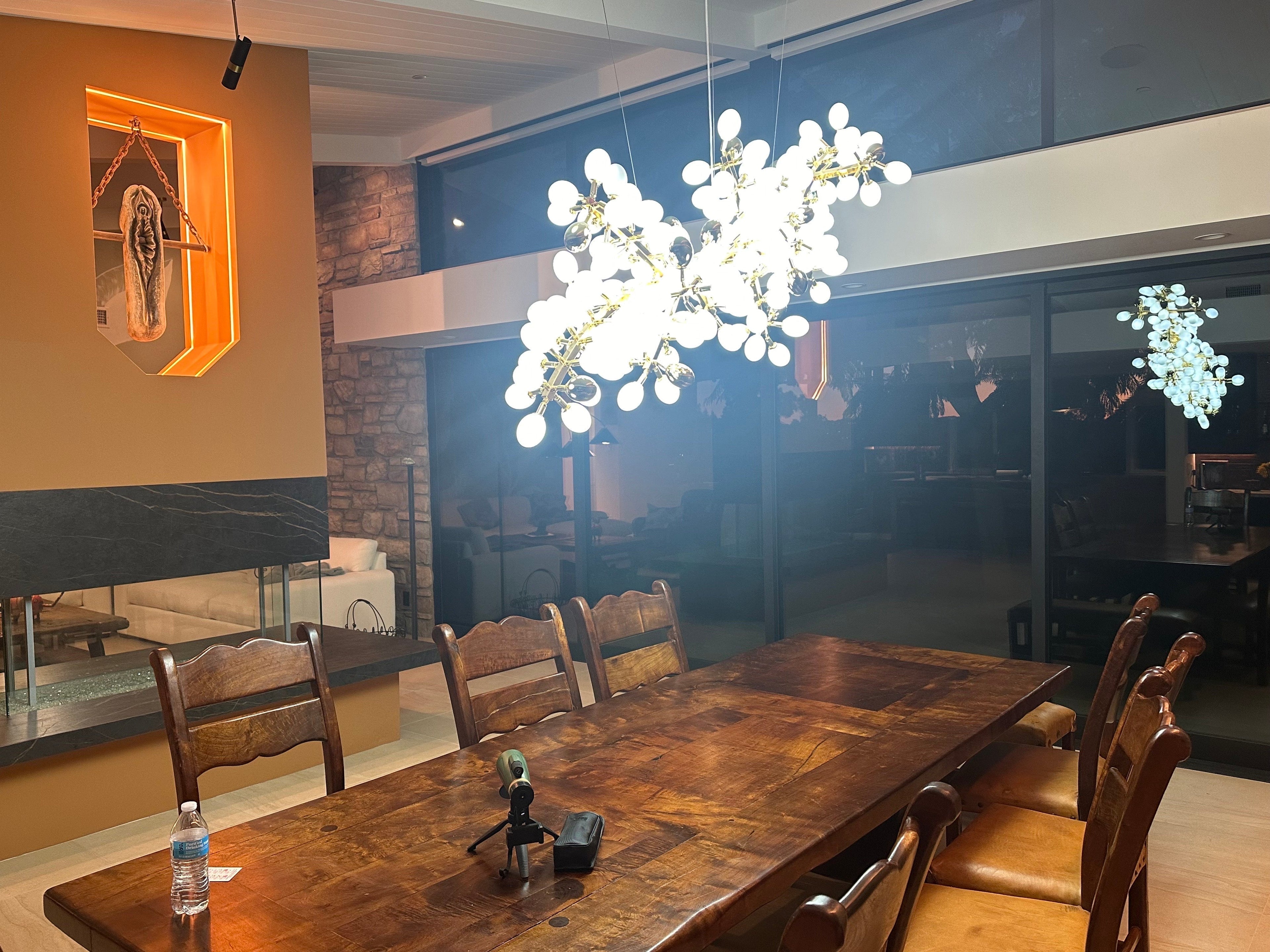 Sylvara Vine Chandelier in French Gold and Raw Copper with White Glass Clusters | Temsk