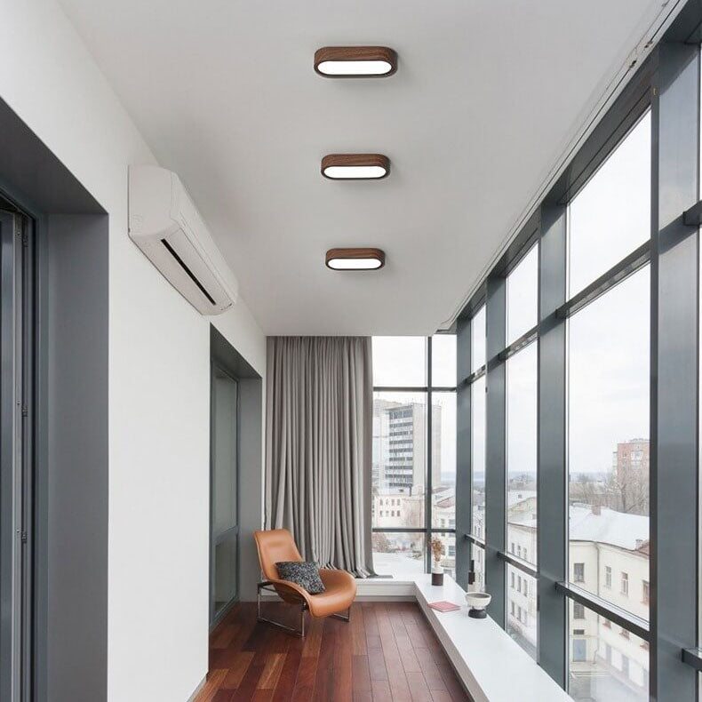 Natural Wood Grain Flush Mount LED Ceiling Light With Built-In 8W | Temsk
