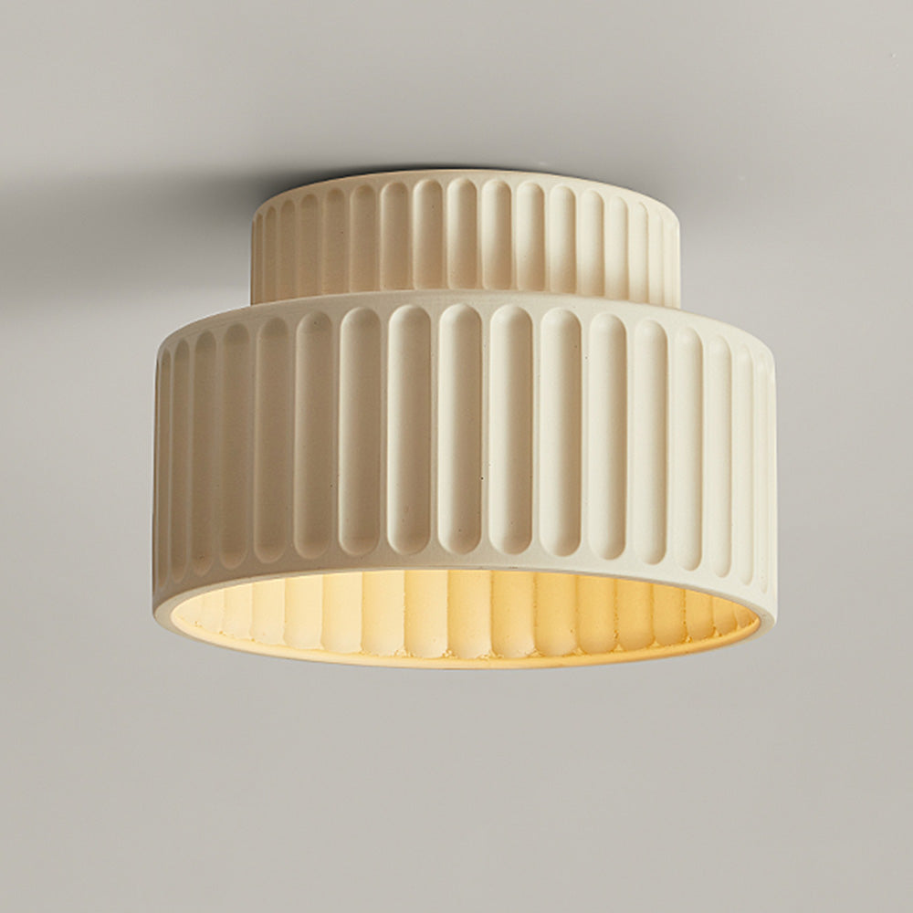 Ribbed Resin Ceiling Light E27 White Compact Retro Design Lamp For Living Room | Temsk