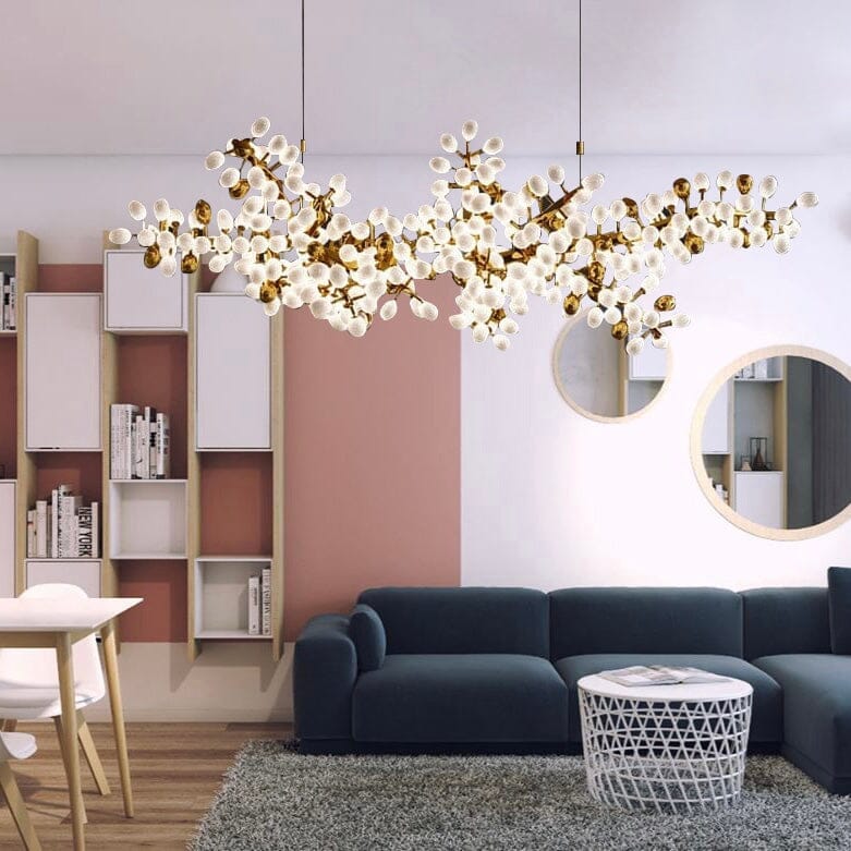 Sylvara Vine Chandelier in French Gold and Raw Copper with White Glass Clusters | Temsk