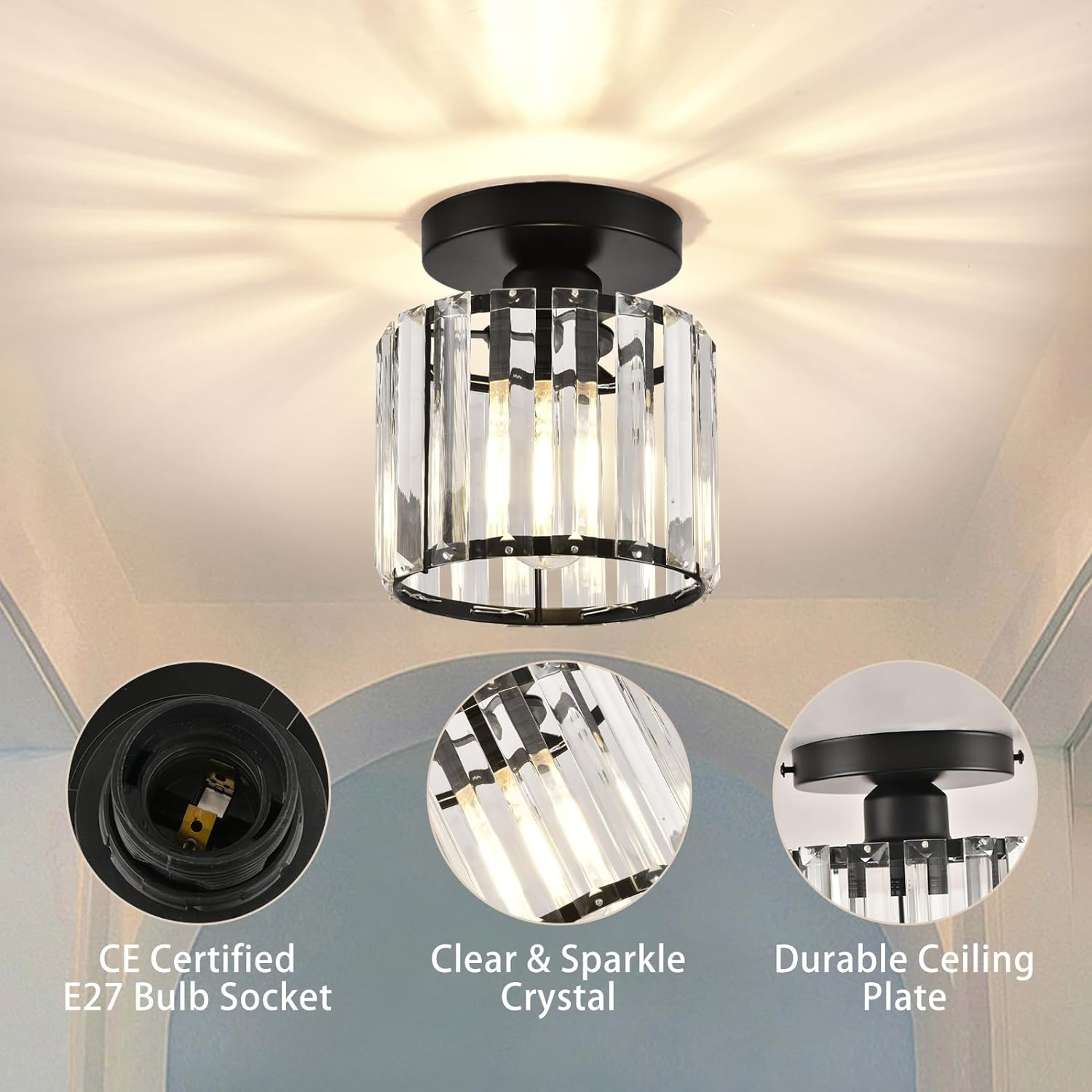Crystal Ceiling Light E27, Surface Mounted, Modern Hall and Living Room | Temsk