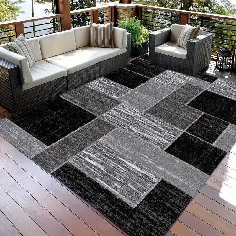 Coastal Outdoor-Teppich mit Gittermuster in Schwarz und Grau | Temsk