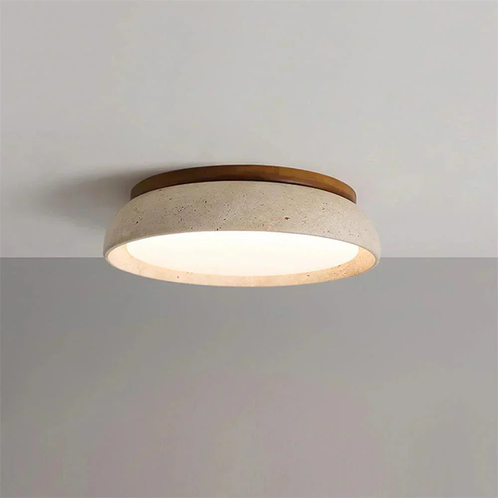 Beige Travertine Ceiling Lamp Sculpture, Natural Stone, Scandinavian Warm Glow, 30cm 43cm | Temsk