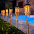 2-Pack Solar Bamboo Flame Lights With 12 LEDs, Outdoor Garden Lanterns | Temsk