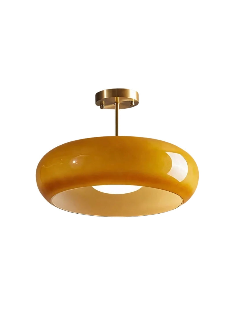 Bauhaus Glass Disk Ceiling Light In Brass Or Chrome Finish, Orange-Yellow Or White Glass | Temsk