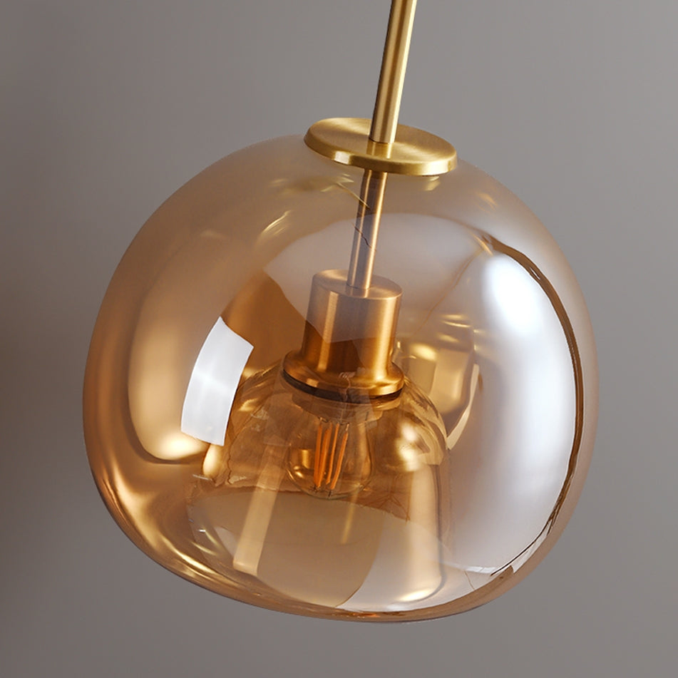 Retro bernsteinfarbene Glas-Pendelleuchte mit Blasenglas-Schirm | Temsk