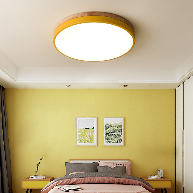 Round Wooden LED Ceiling Light With Acrylic, Dimmable Warm Glow, Scandinavian Style | Temsk