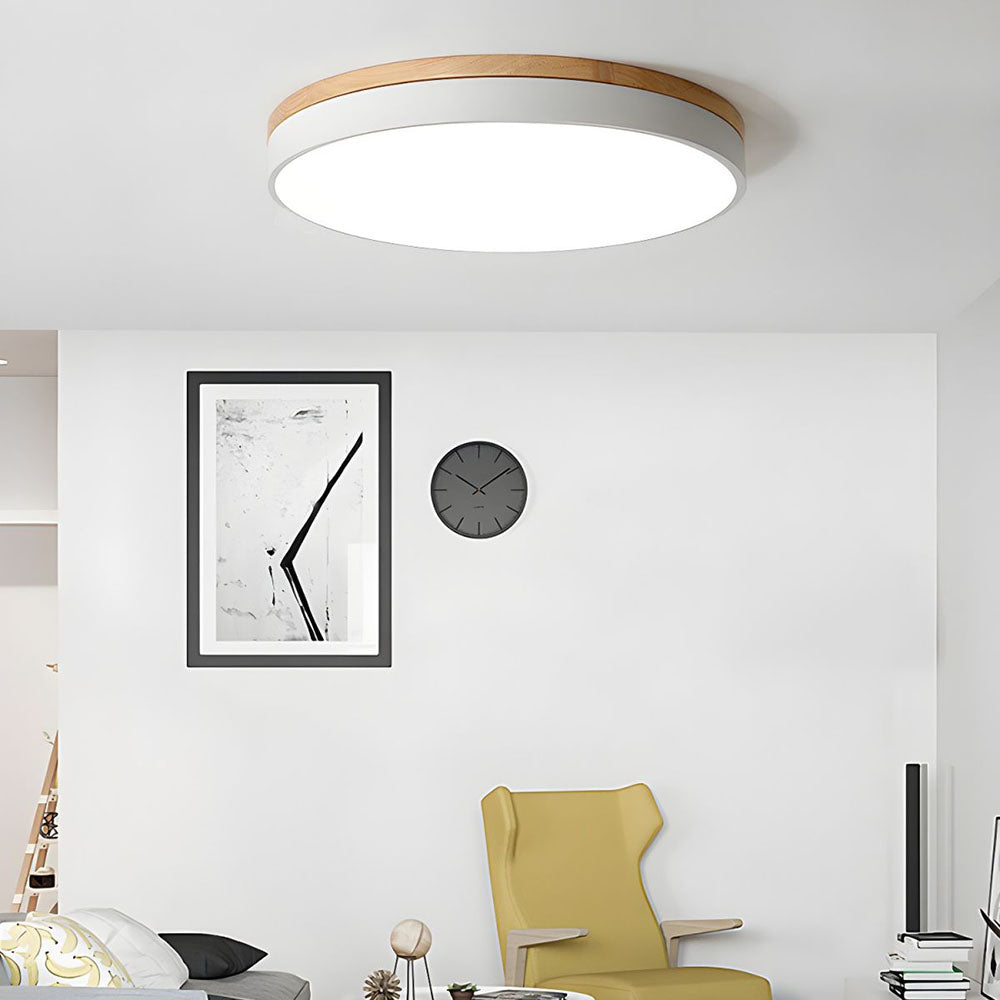 Round Wooden LED Ceiling Light With Acrylic, Dimmable Warm Glow, Scandinavian Style | Temsk