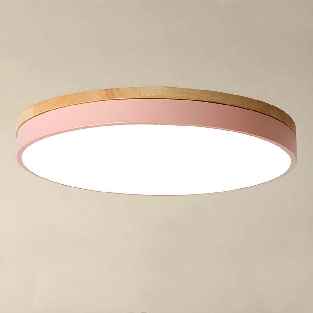 Round Wooden LED Ceiling Light With Acrylic, Dimmable Warm Glow, Scandinavian Style | Temsk
