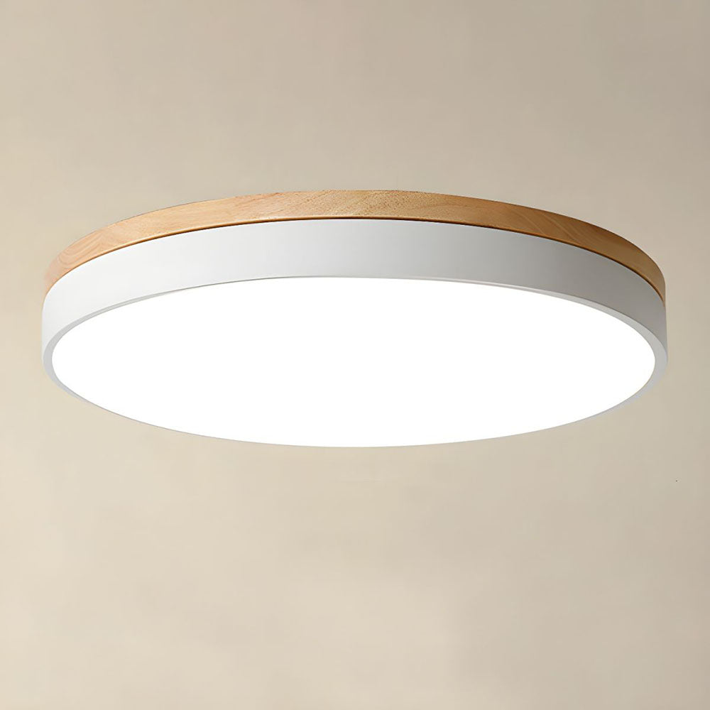 Round Wooden LED Ceiling Light With Acrylic, Dimmable Warm Glow, Scandinavian Style | Temsk
