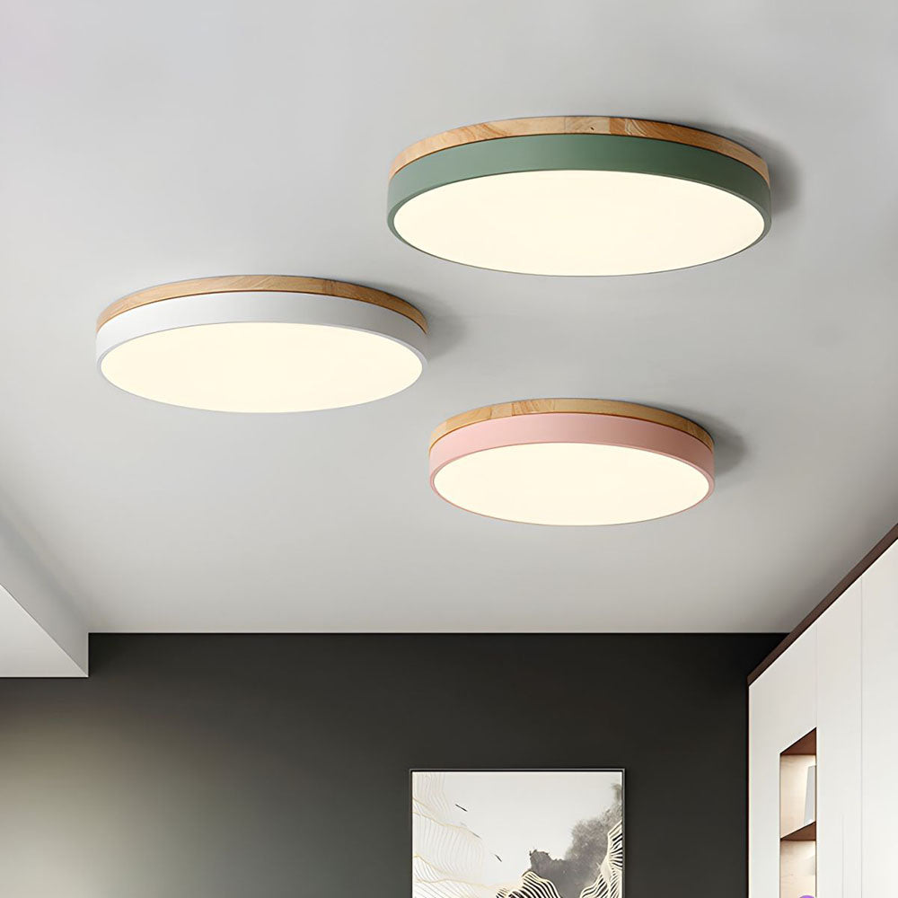 Round Wooden LED Ceiling Light With Acrylic, Dimmable Warm Glow, Scandinavian Style | Temsk