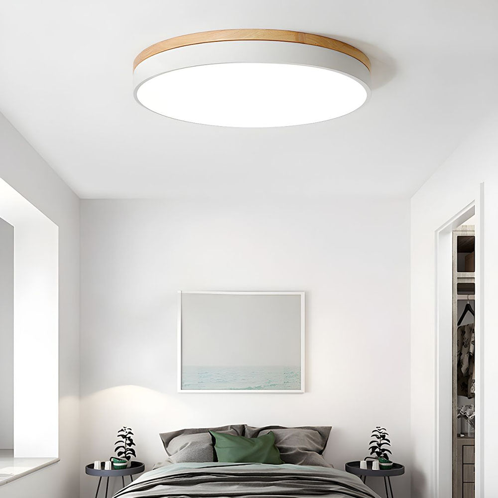 Round Wooden LED Ceiling Light With Acrylic, Dimmable Warm Glow, Scandinavian Style | Temsk