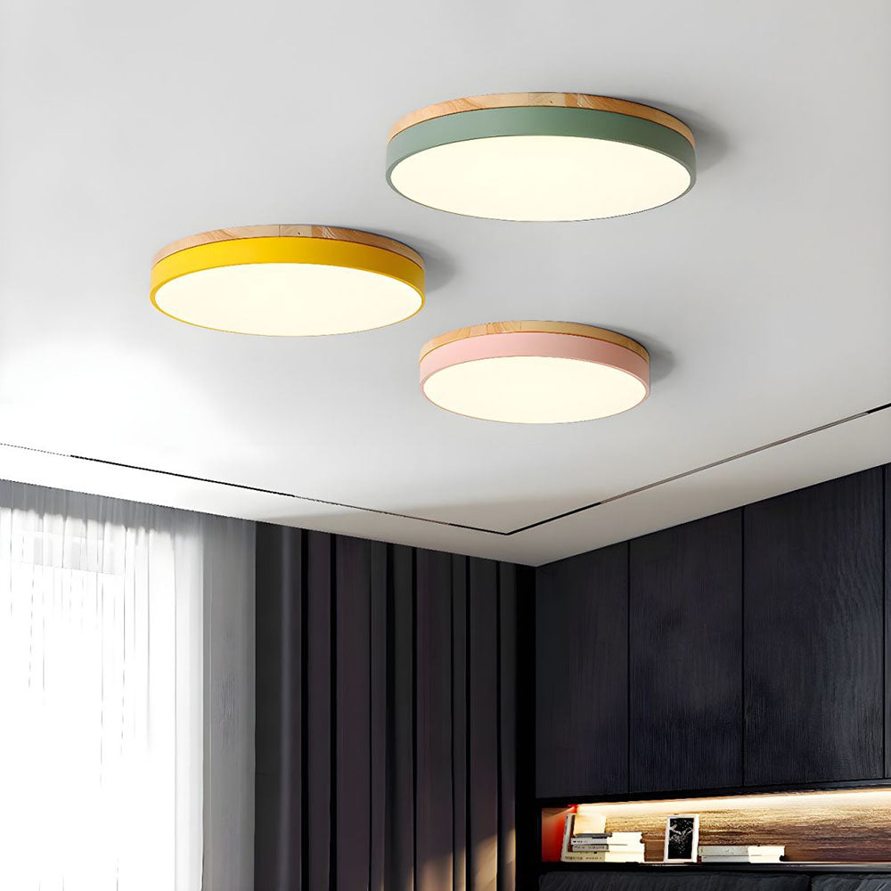 Round Wooden LED Ceiling Light With Acrylic, Dimmable Warm Glow, Scandinavian Style | Temsk