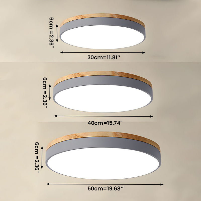 Round Wooden LED Ceiling Light With Acrylic, Dimmable Warm Glow, Scandinavian Style | Temsk