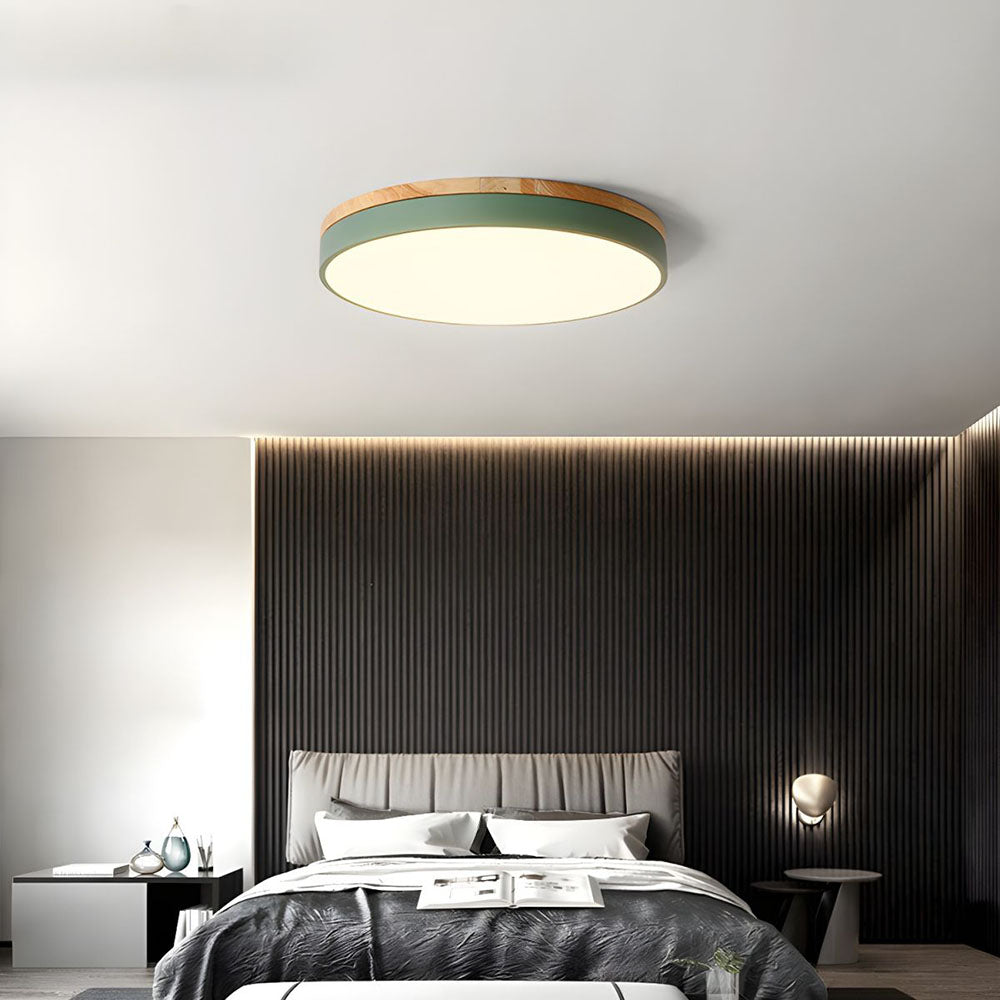 Round Wooden LED Ceiling Light With Acrylic, Dimmable Warm Glow, Scandinavian Style | Temsk