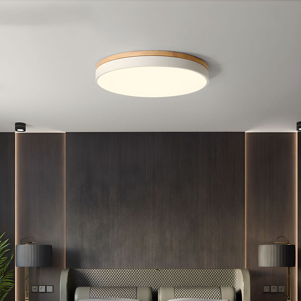 Round Wooden LED Ceiling Light With Acrylic, Dimmable Warm Glow, Scandinavian Style | Temsk