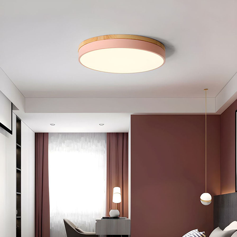 Round Wooden LED Ceiling Light With Acrylic, Dimmable Warm Glow, Scandinavian Style | Temsk