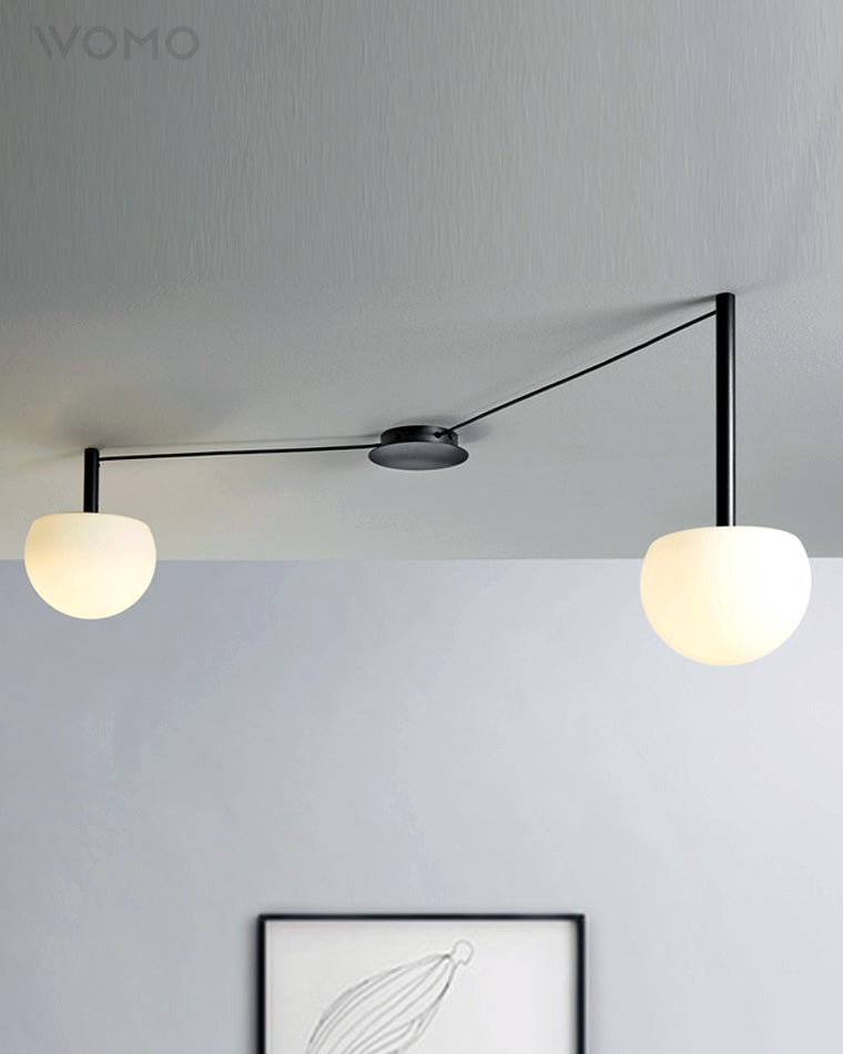 Adjustable Glass Globe Ceiling Lamp With White Metal Frame for Modern Living Room | Temsk