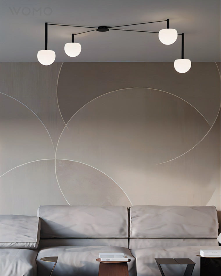 Adjustable Glass Globe Ceiling Lamp With White Metal Frame for Modern Living Room | Temsk
