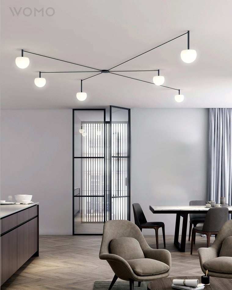 Adjustable Glass Globe Ceiling Lamp With White Metal Frame for Modern Living Room | Temsk