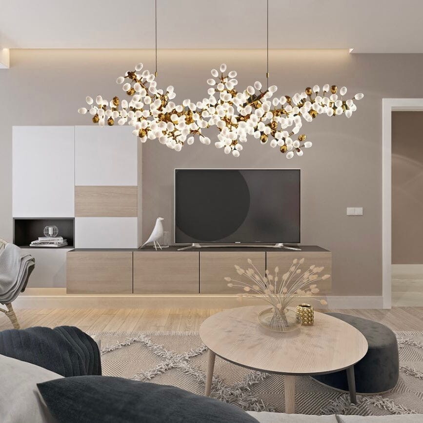 Sylvara Vine Chandelier in French Gold and Raw Copper with White Glass Clusters | Temsk