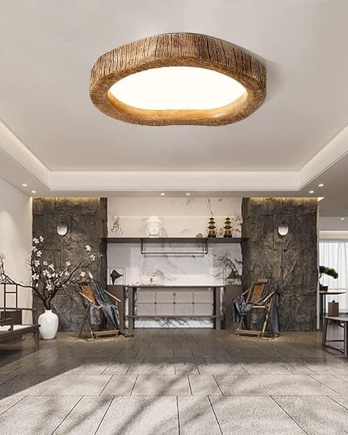 Le Halo Bois rustikale, holz-inspirierte LED-Deckenleuchte für gemütliche Räume | Temsk