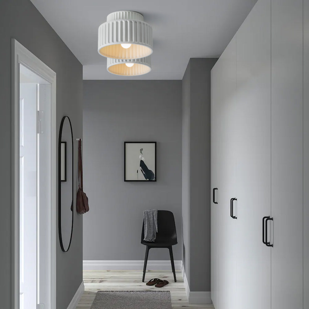 Ribbed Resin Ceiling Light E27 White Compact Retro Design Lamp For Living Room | Temsk