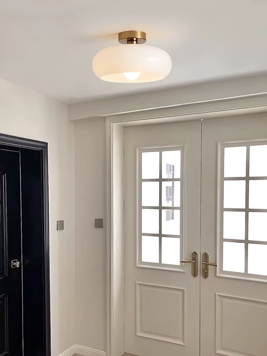 Bauhaus Glass Disk Ceiling Light In Brass Or Chrome Finish, Orange-Yellow Or White Glass | Temsk
