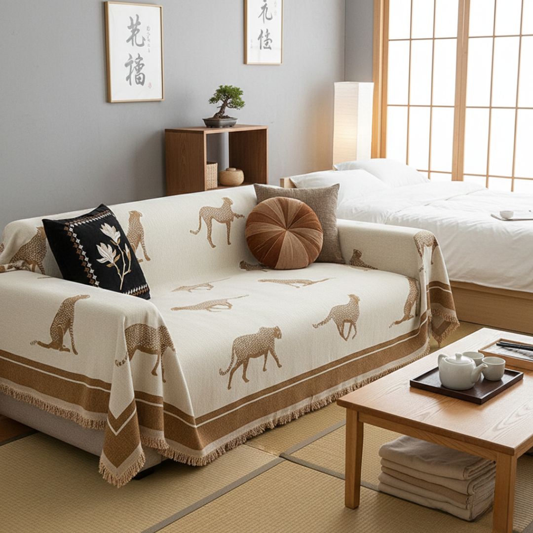 Potah na pohovku se vzorem inspirovaným safari a designem geparda pro domácí mazlíčky | Temsk
