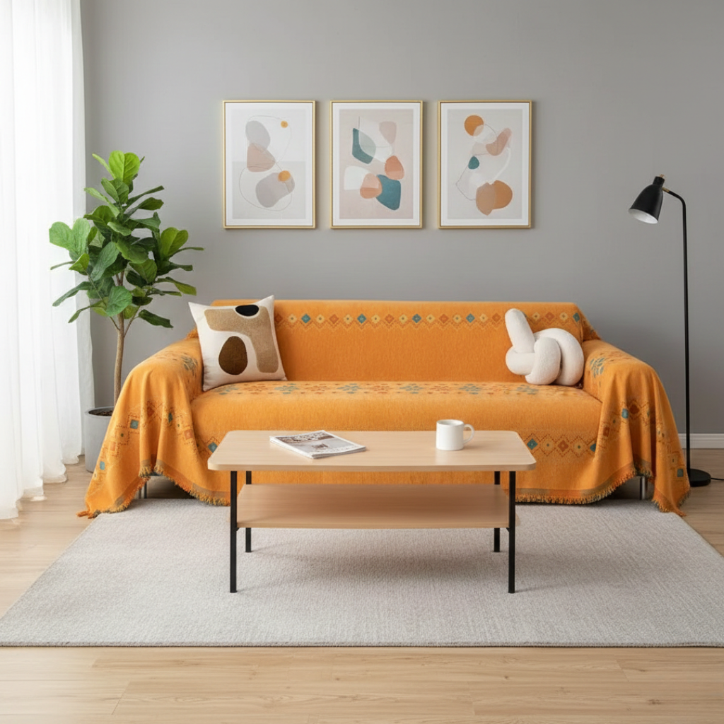 Boho Tassel Sofa Cover For Couch, Bohemian Style Living Room Decor | Temsk