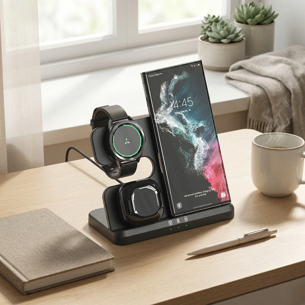 Three-In-One Wireless Charging Stand For Desk And Nightstand | Temsk