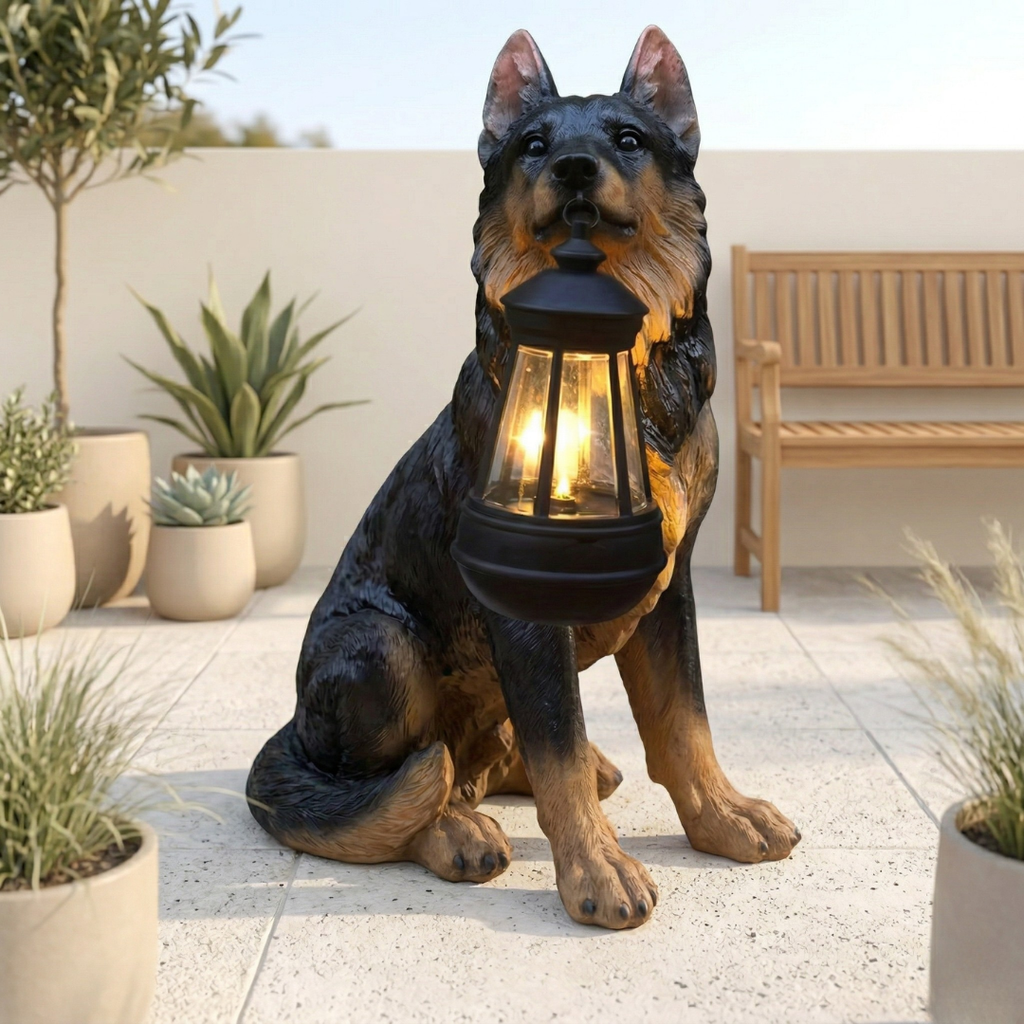 Solar Puppy Garden Ornament for Outdoor Patio and Garden Decor | Temsk