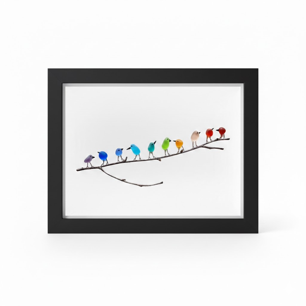 Küsten-Meer Glas Vogel-Wandrahmen mit Treibholz-Akzent | Temsk