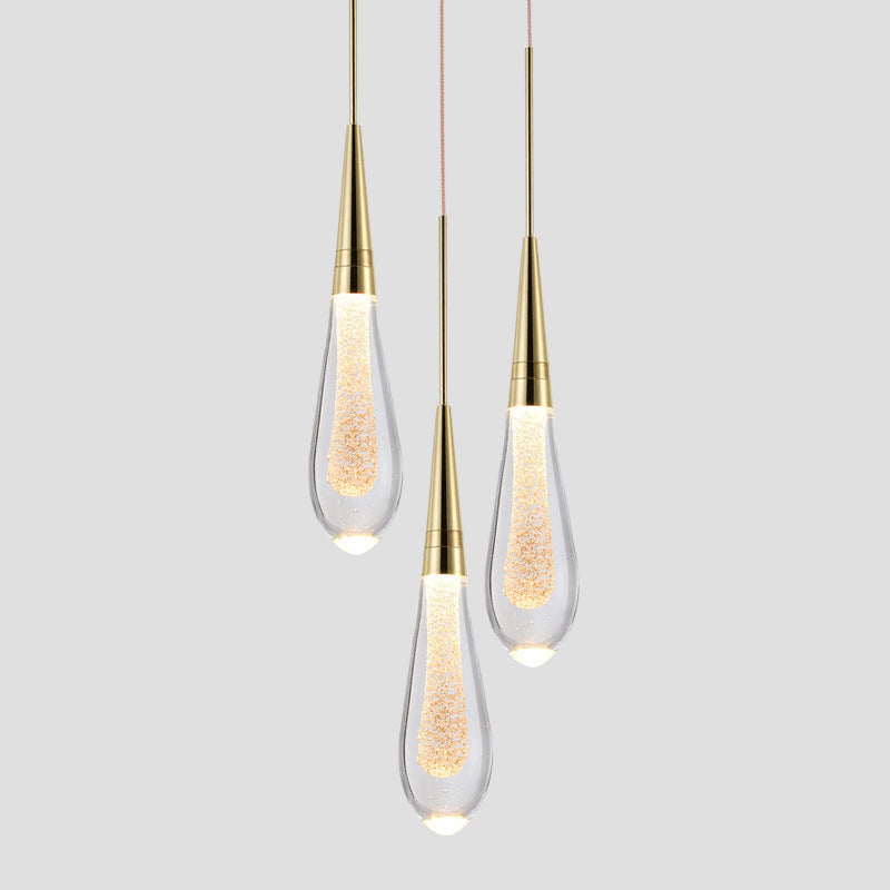 Auric Golden Droplet Pendant Lights with Crystal Finish | Temsk