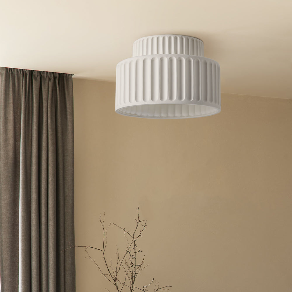 Ribbed Resin Ceiling Light E27 White Compact Retro Design Lamp For Living Room | Temsk
