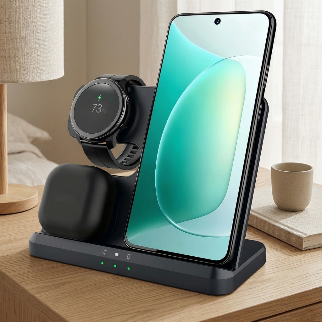 Three-In-One Wireless Charging Stand For Desk And Nightstand | Temsk