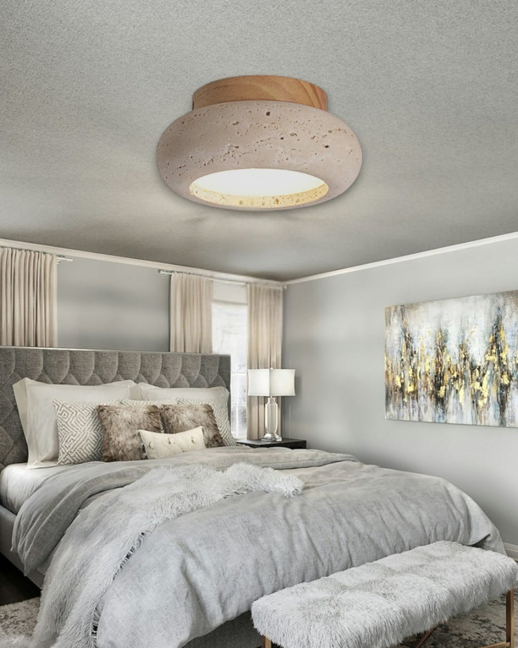 Acrylic Ceiling Lamp In Walnut Beige Tones For Living Room, Bedroom, Hallway | Temsk