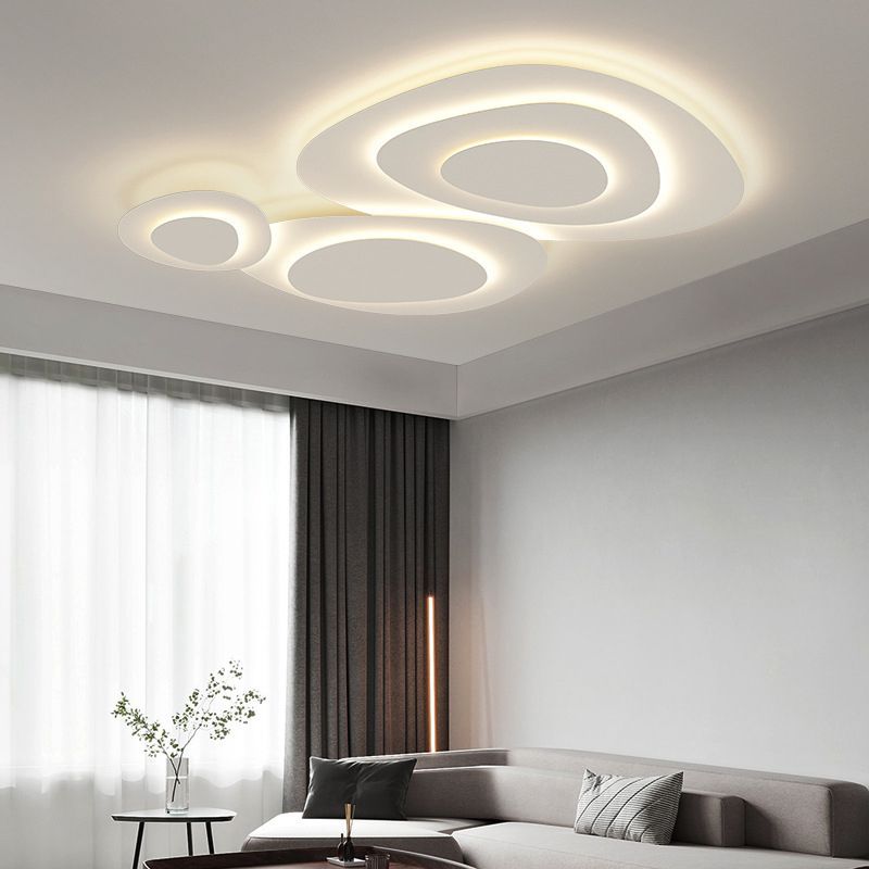 Three-Part Organic LED Ceiling Light In White Metal, Dimmable, Ideal For Living Room | Temsk